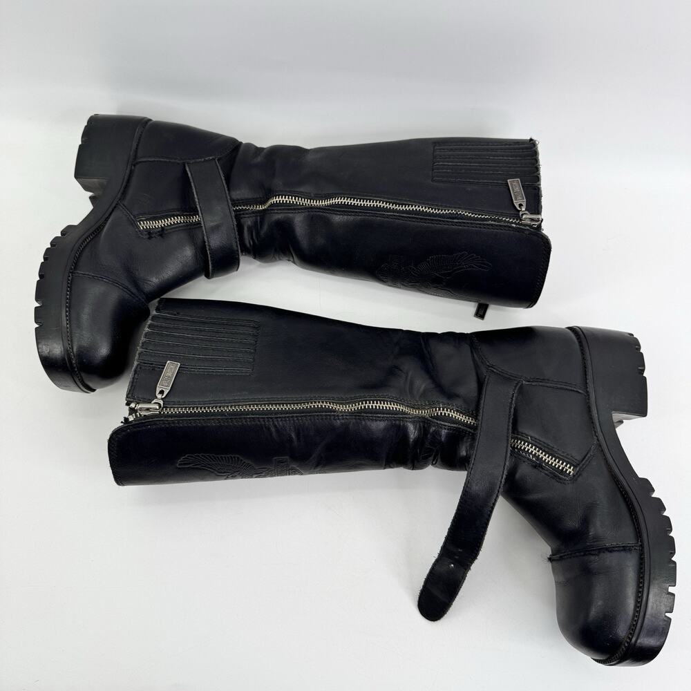 Vintage Harley-Davidson Tall Boots Women 6 Black Riding Eagle Logo Leather - Picture 7 of 16